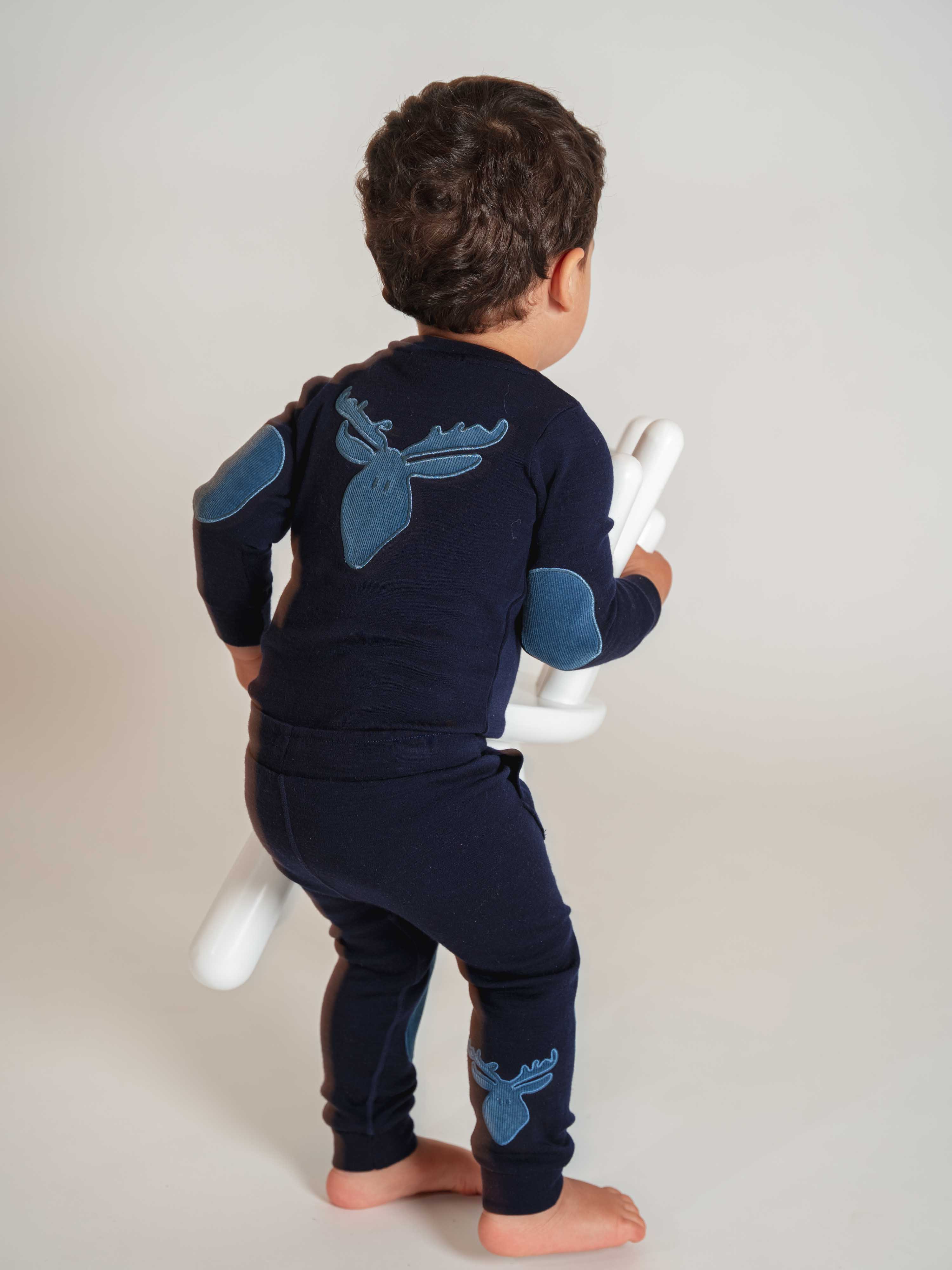 Bergen Merino Trousers With Moose Blue Ink