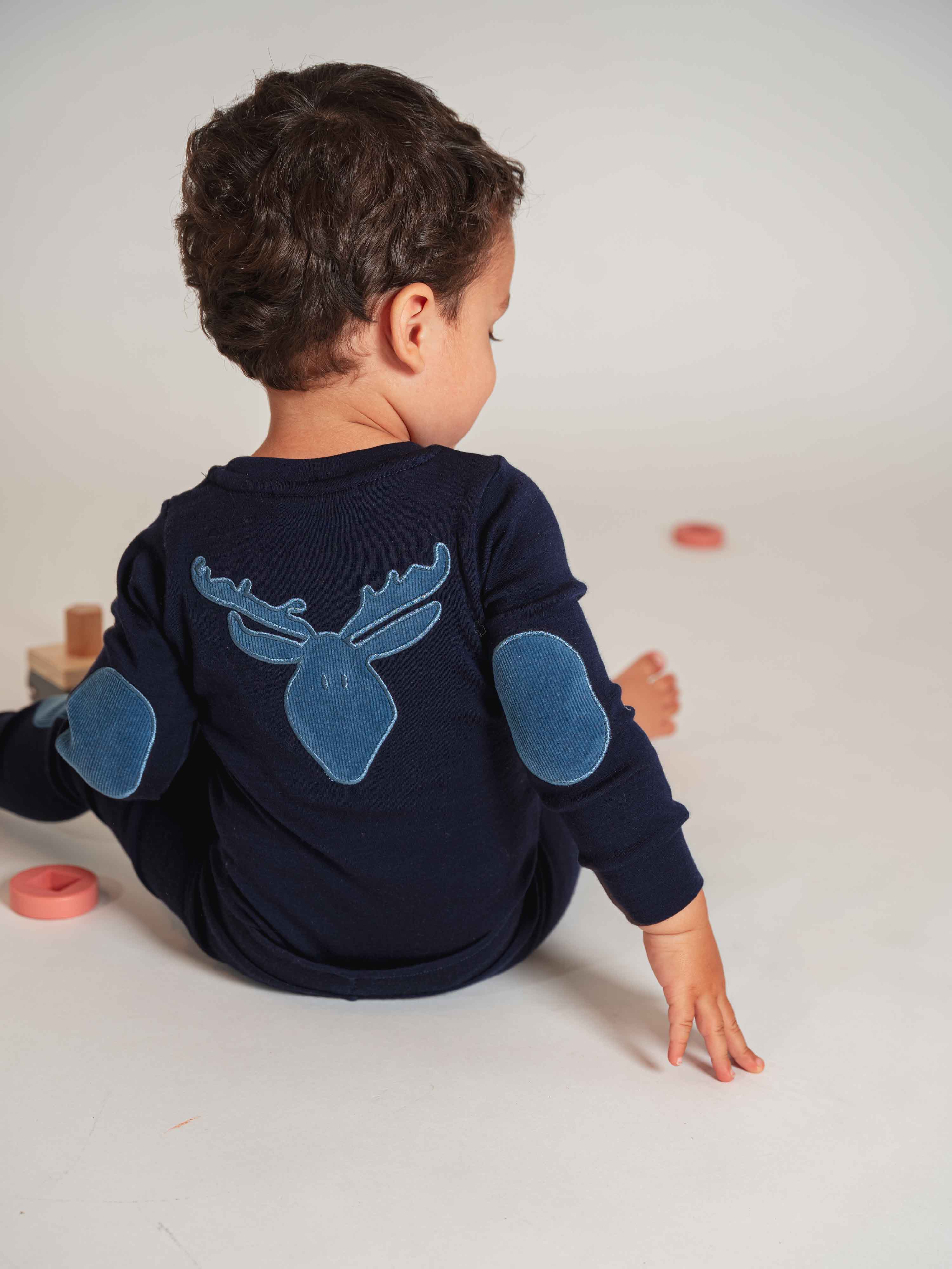 Bergen Merino Bodysuit With Moose Blue Ink