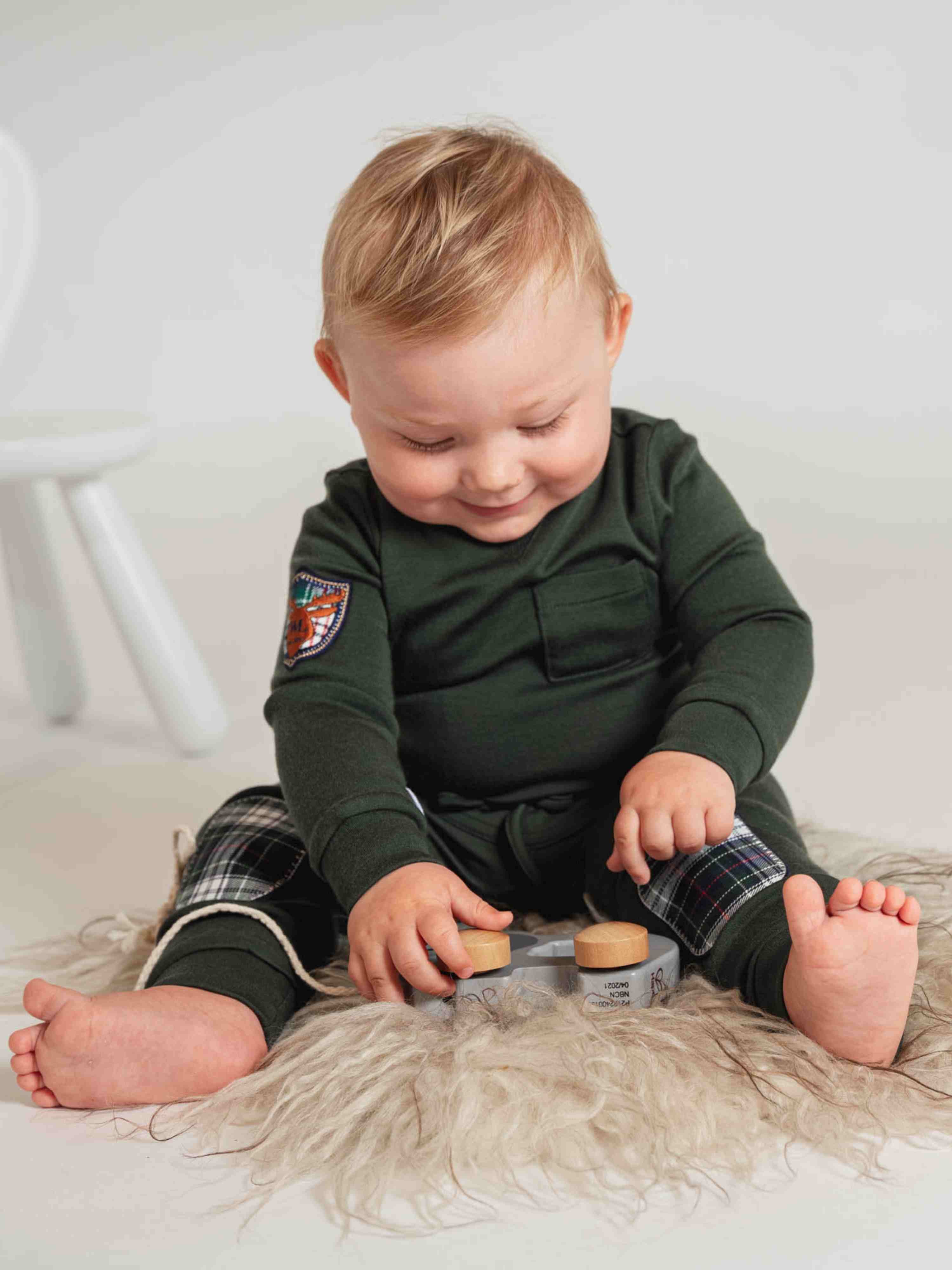 Bergen Merino Bodysuit With Moose Green