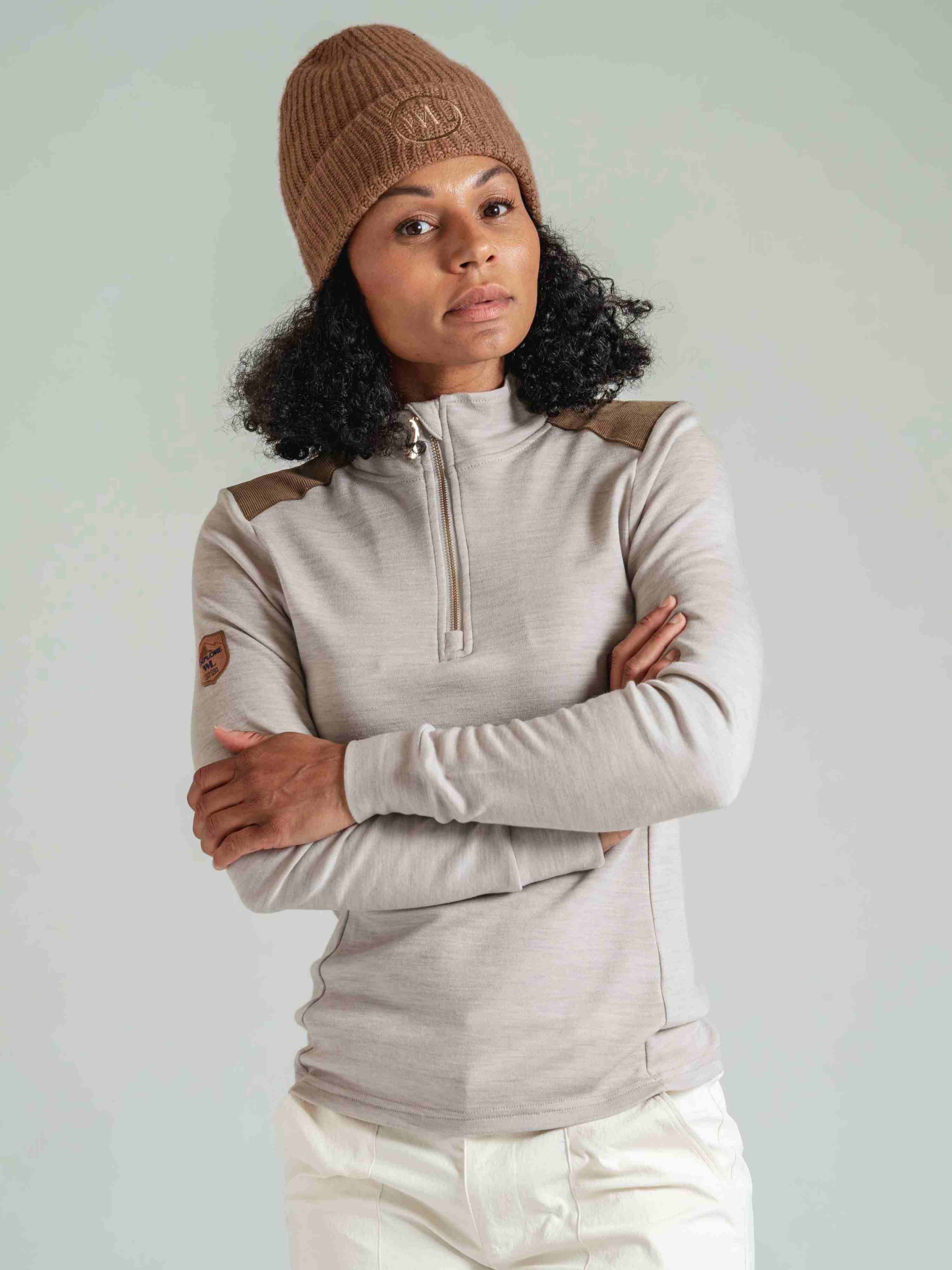 Beito Wool Top | Half-Zip | Cord | Women | Beige - Woolland Beito Wool Top | Half-Zip | Cord | Women | Beige - Woolland