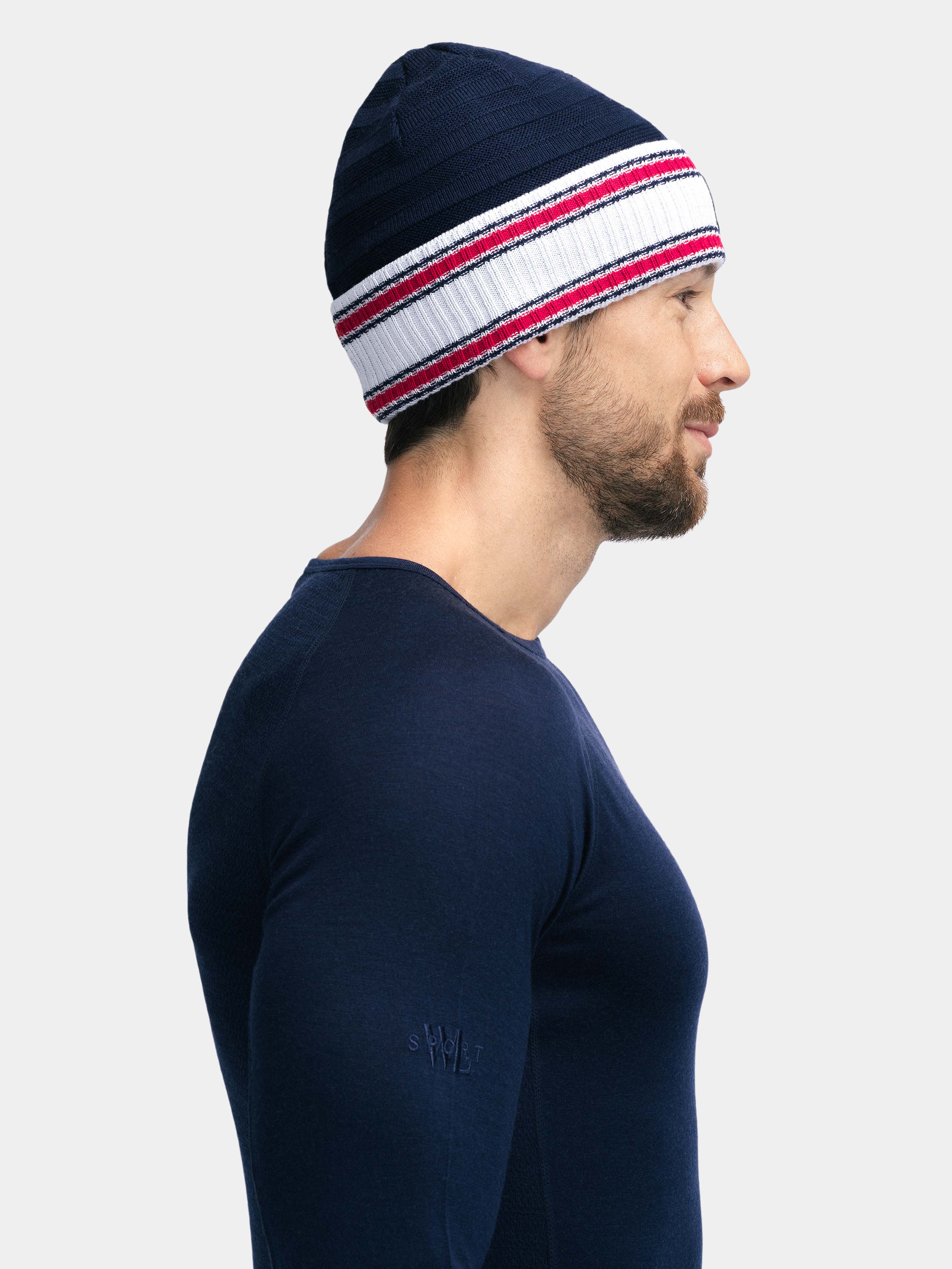 Hemsedal Knitted Wool Hat Blue-White-Red