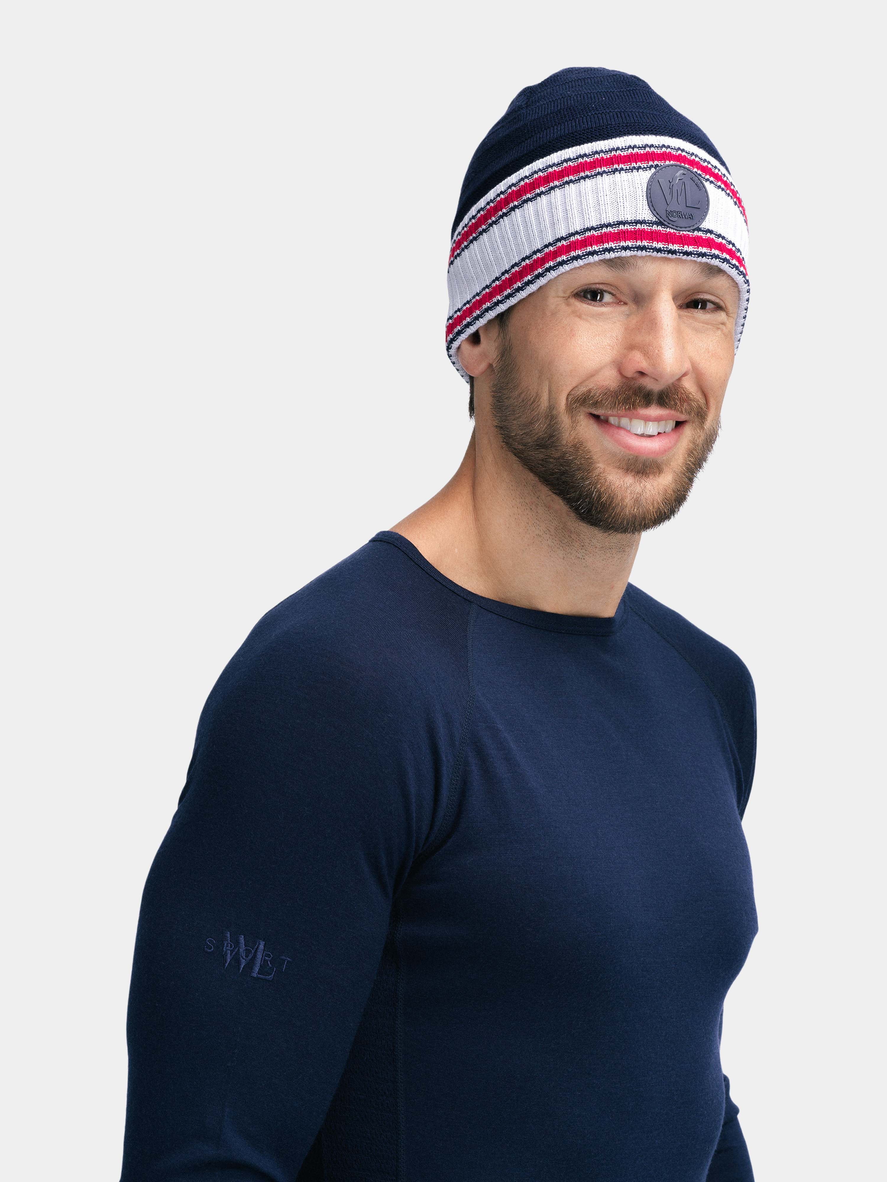 Hemsedal Knitted Wool Hat Blue-White-Red