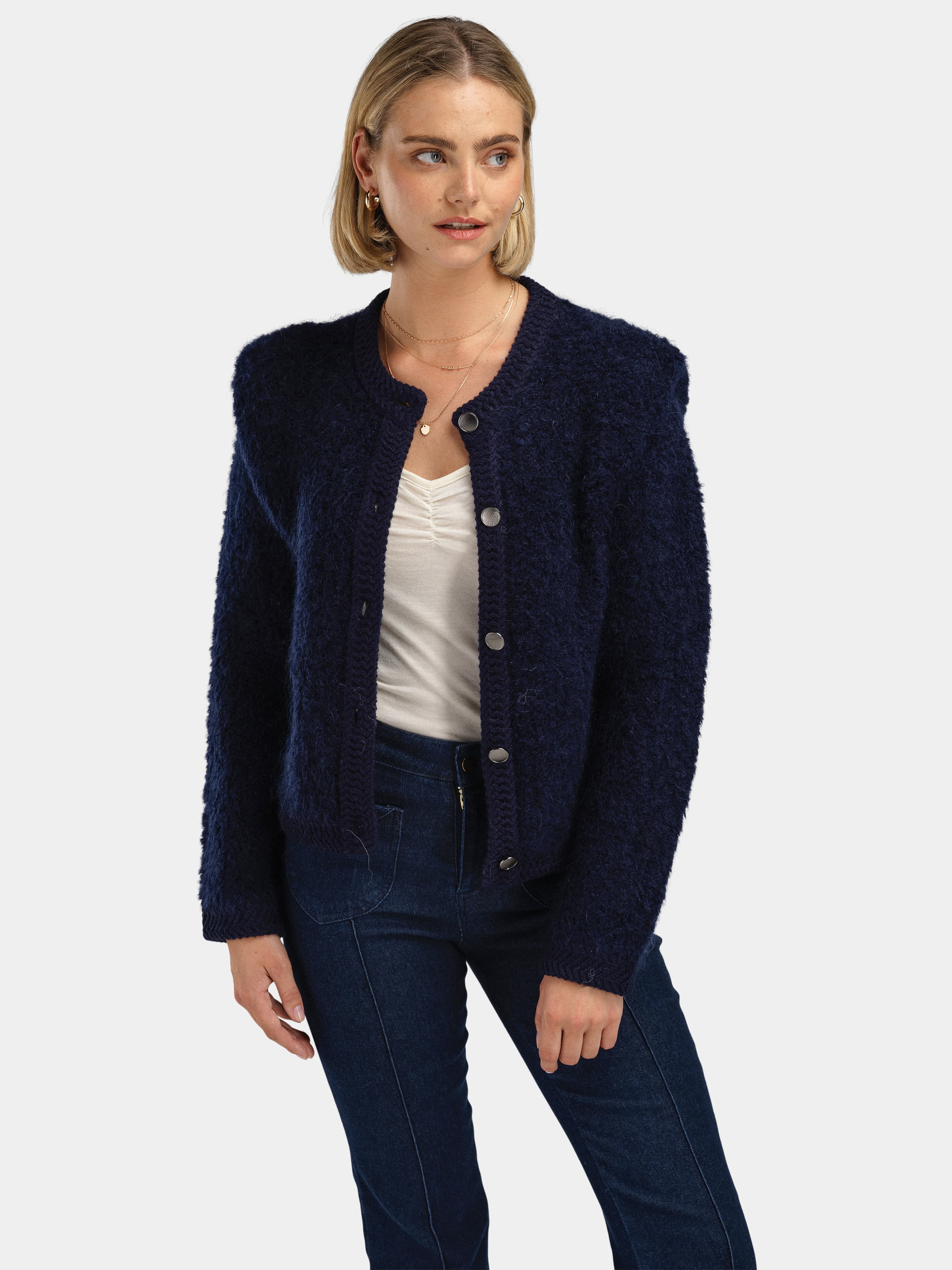 Aurland Chunky Mohair Cardigan Dark Blue