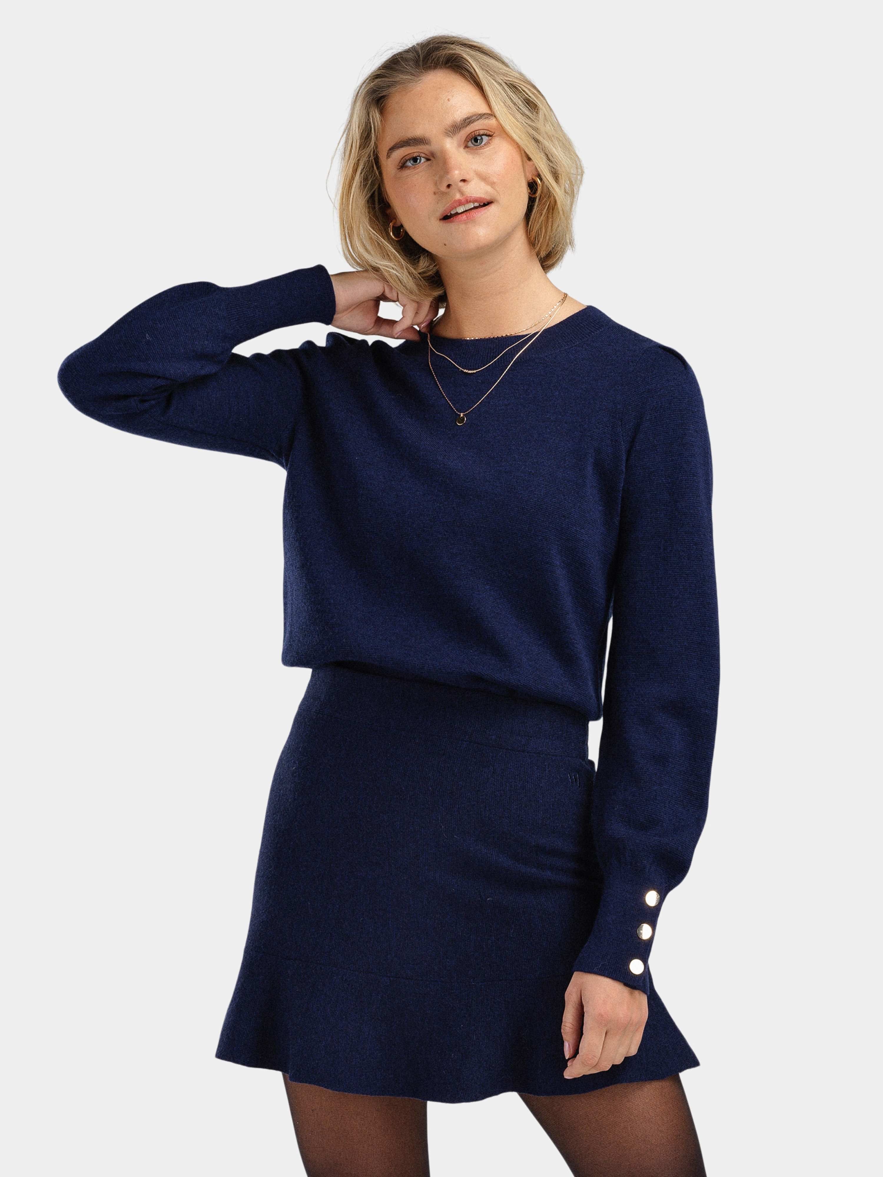 Fongen Knitted Wool Top Dark Blue