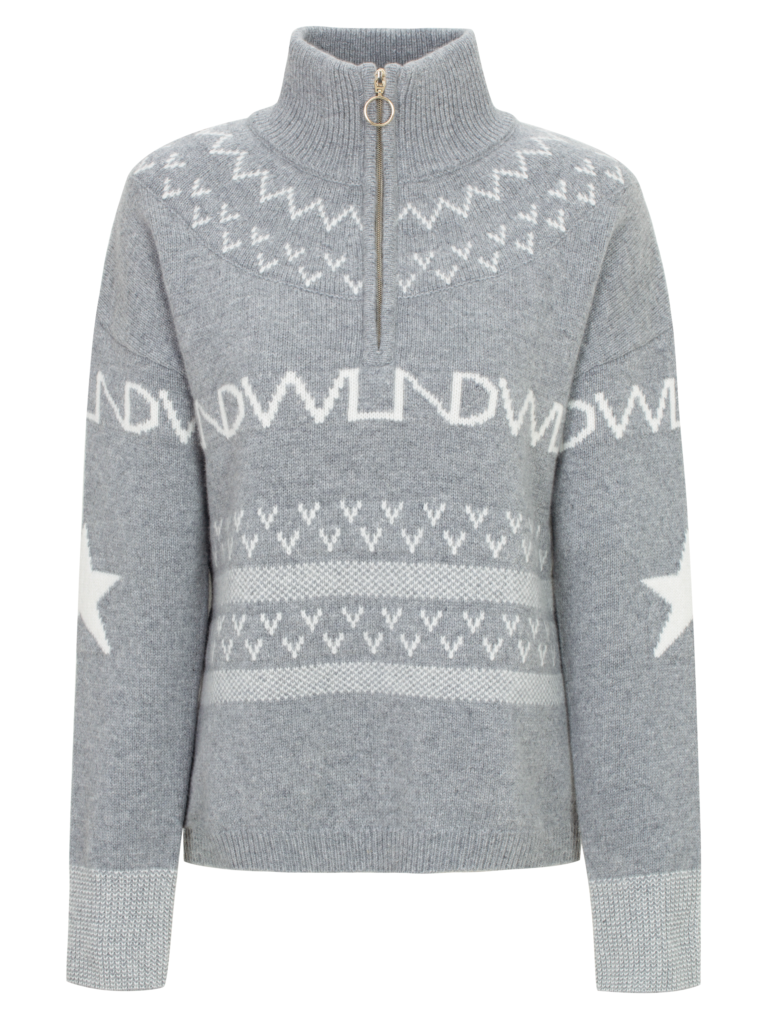 Veslepiggen Jacquard Wool Sweater Light Grey Melange