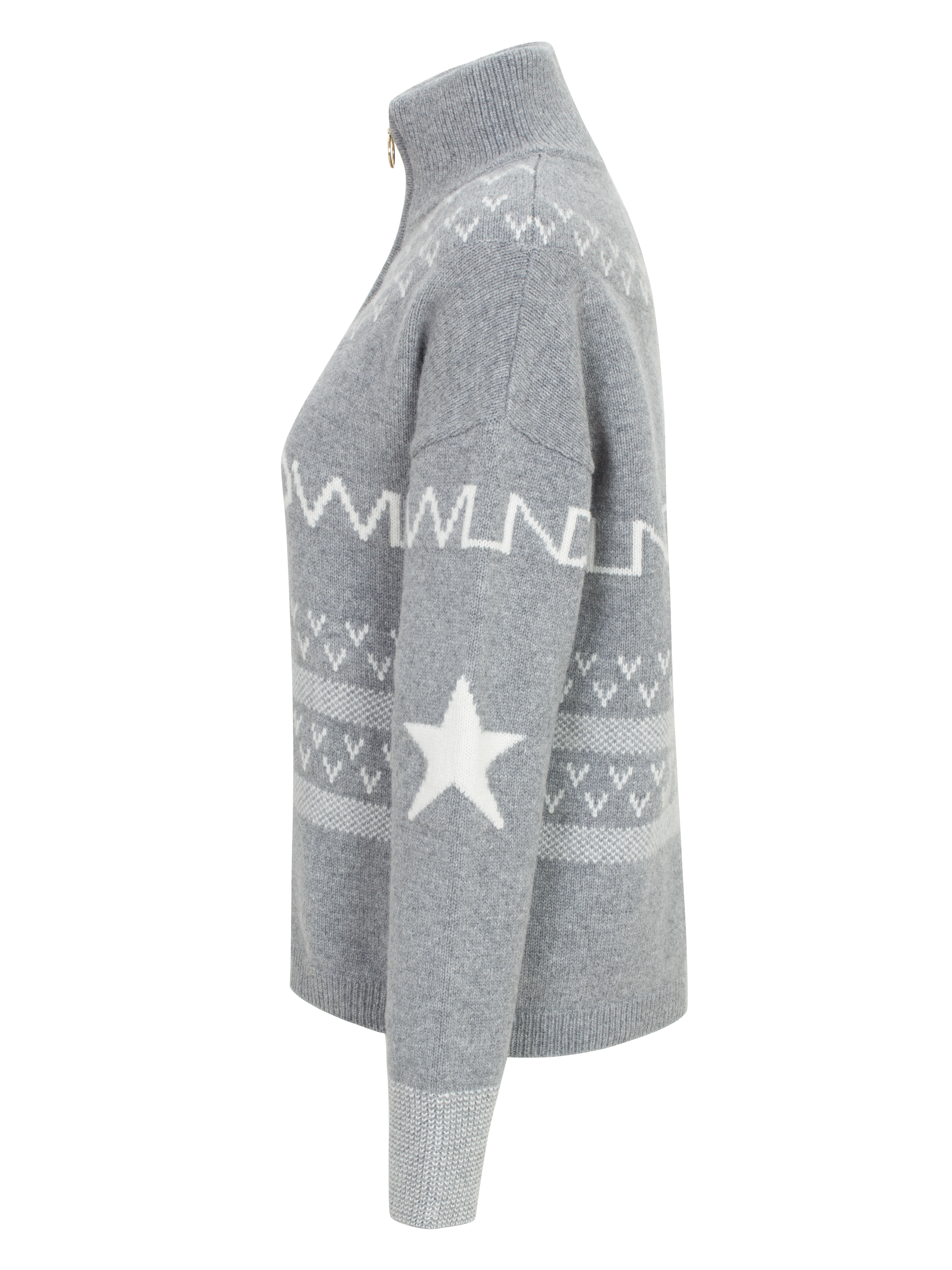 Veslepiggen Jacquard Wool Sweater Light Grey Melange