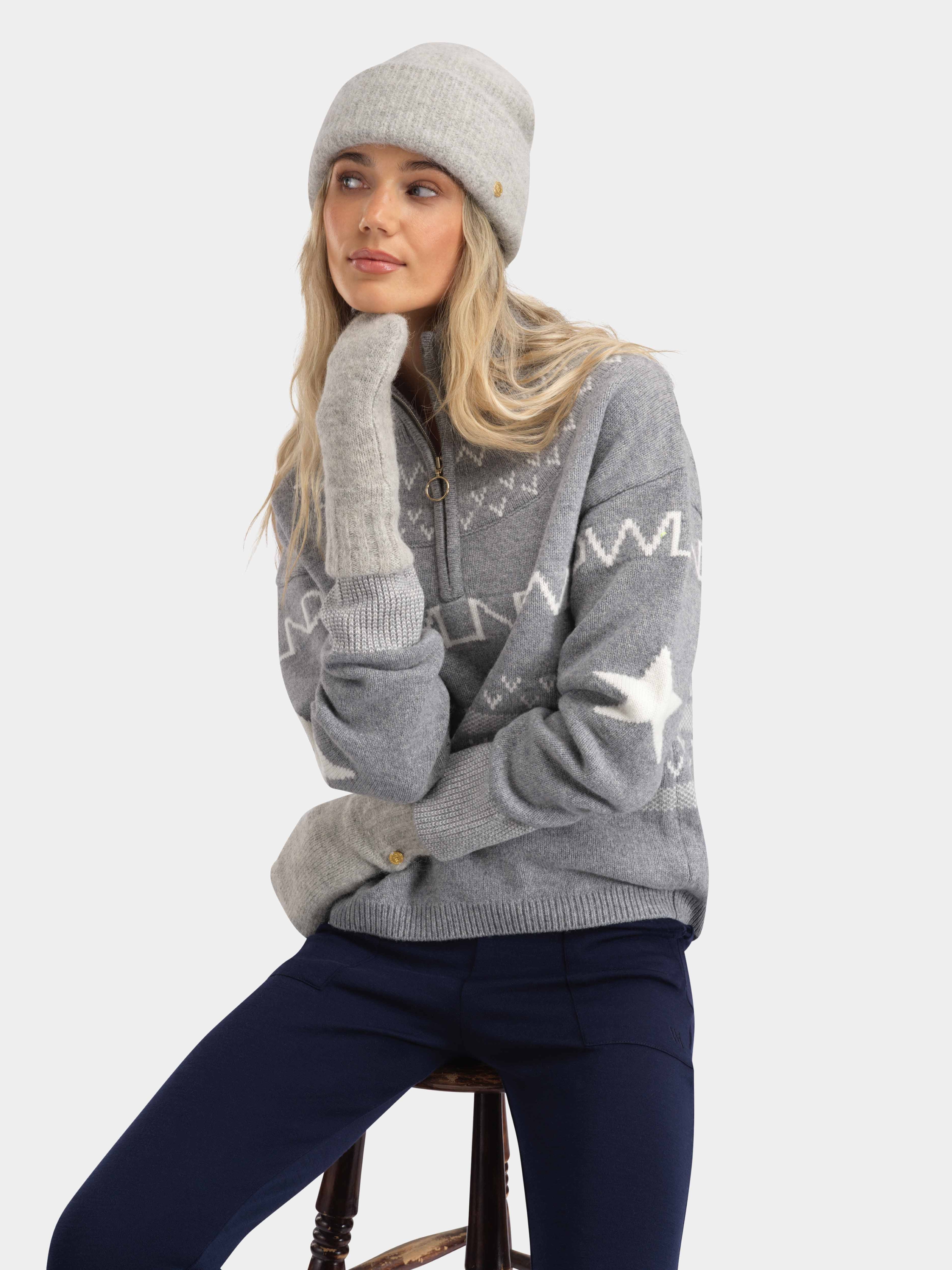 Veslepiggen Jacquard Wool Sweater Light Grey Melange