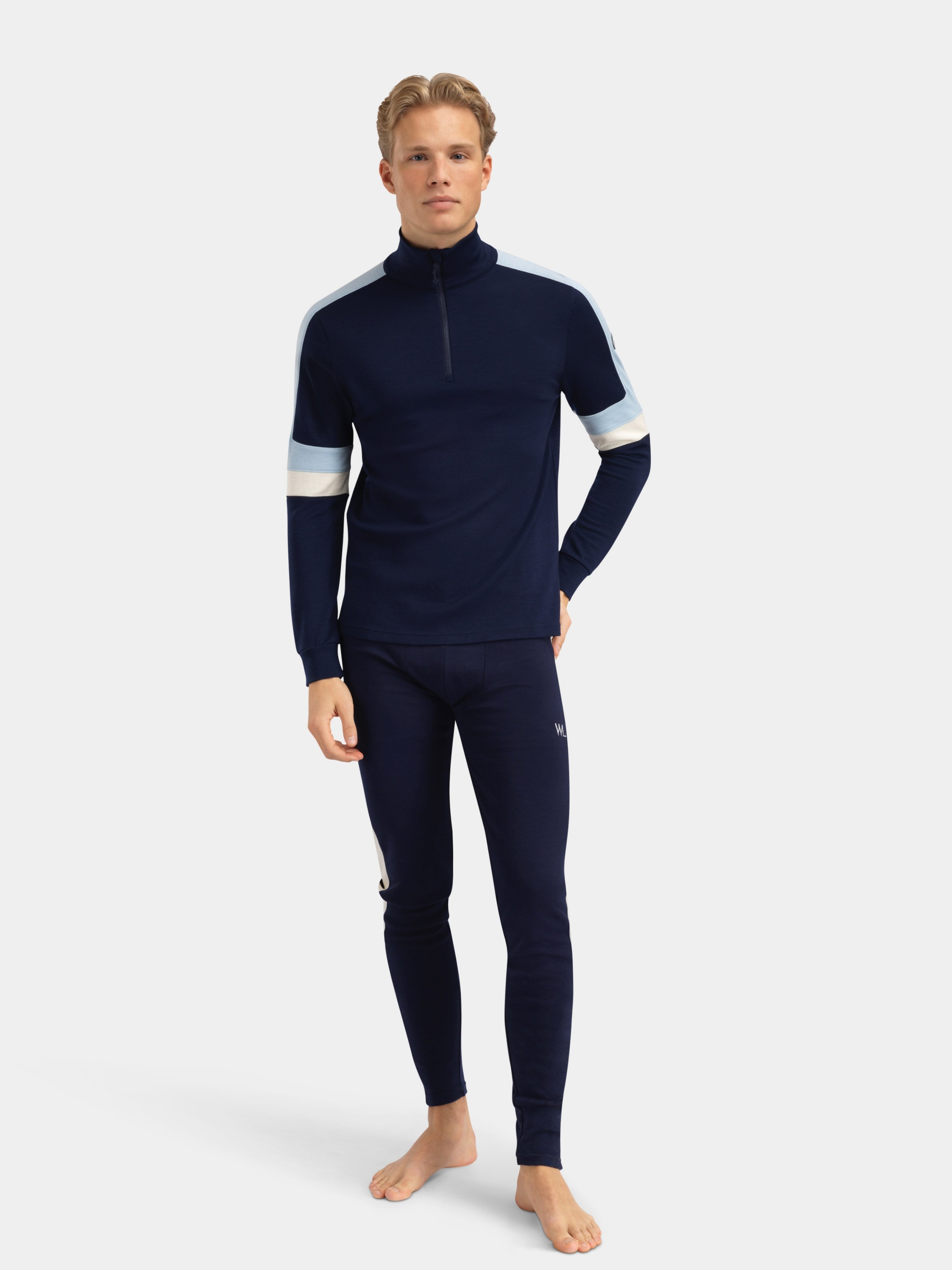 Rauland Merino Base Layer Top Blue Ink / Snow White