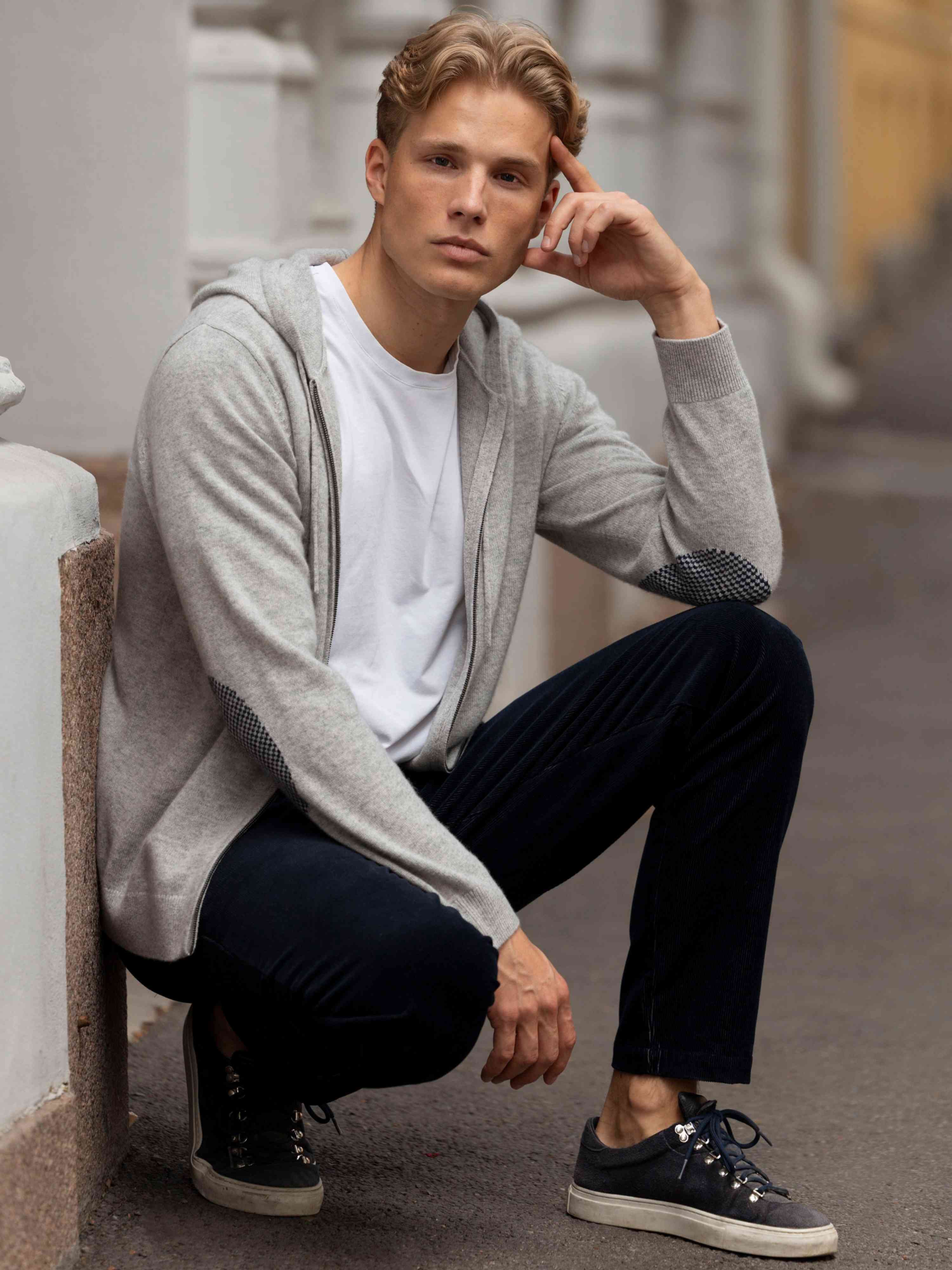 Grønli Cashmere Hood Jacket  Grey Melange